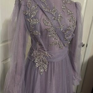 Elegant Lavender Gown with Silver Embellishments